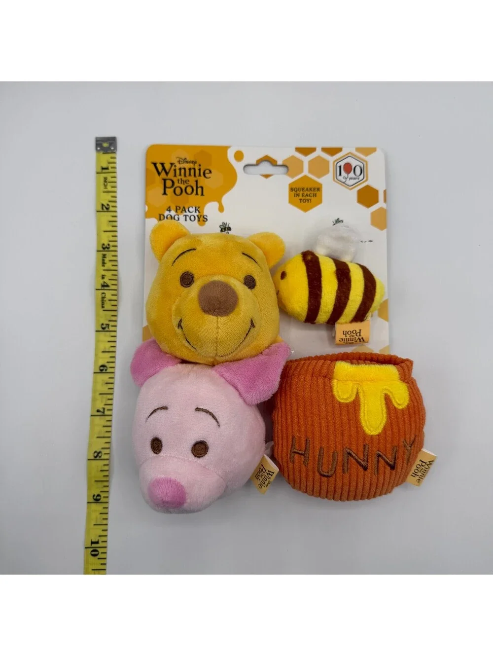 Disney Winnie the Pooh 4 Pack Squeaker Plush Dog Toy Pook Piglet Hunny Pot Bee